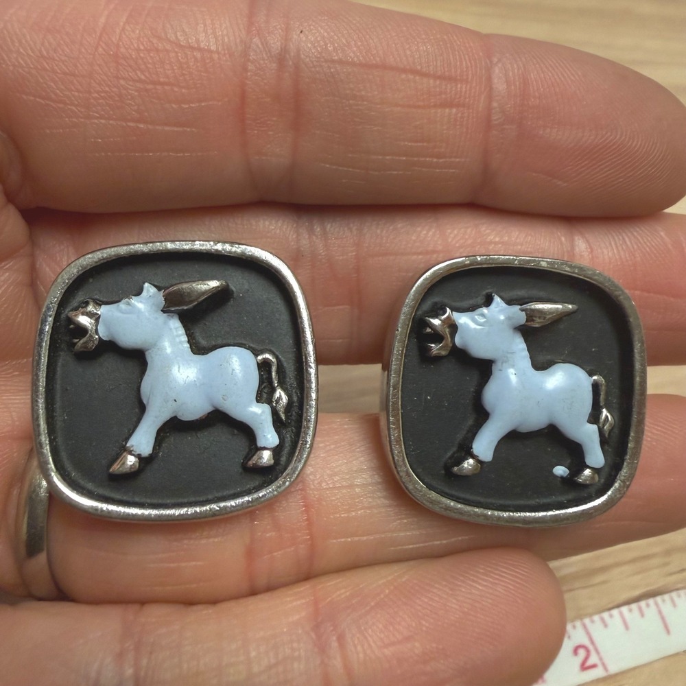 Vintage Hickok USA Democratic Donkey Cufflinks Blue Black Silver Tone Political